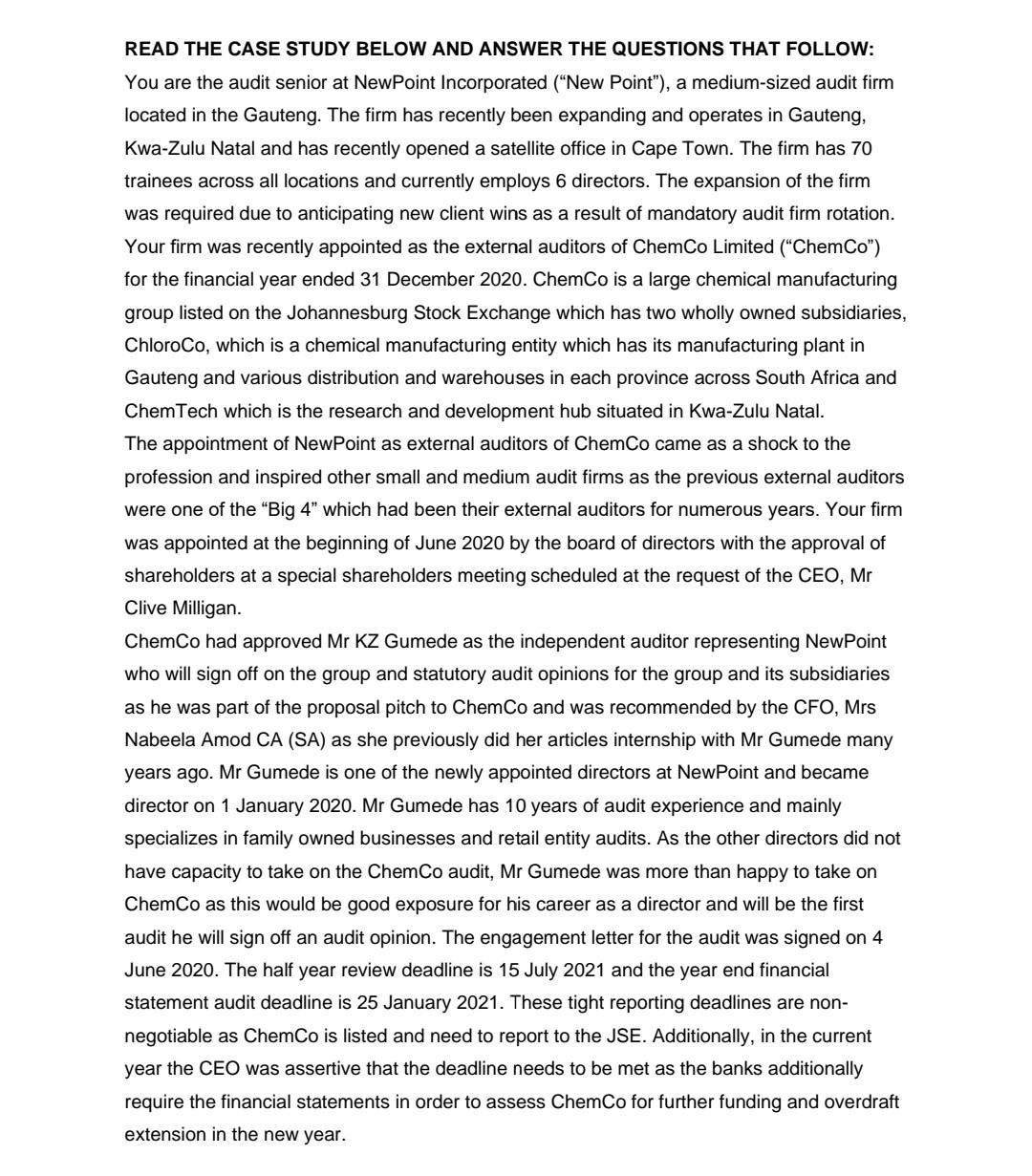 READ THE CASE STUDY BELOW AND ANSWER THE