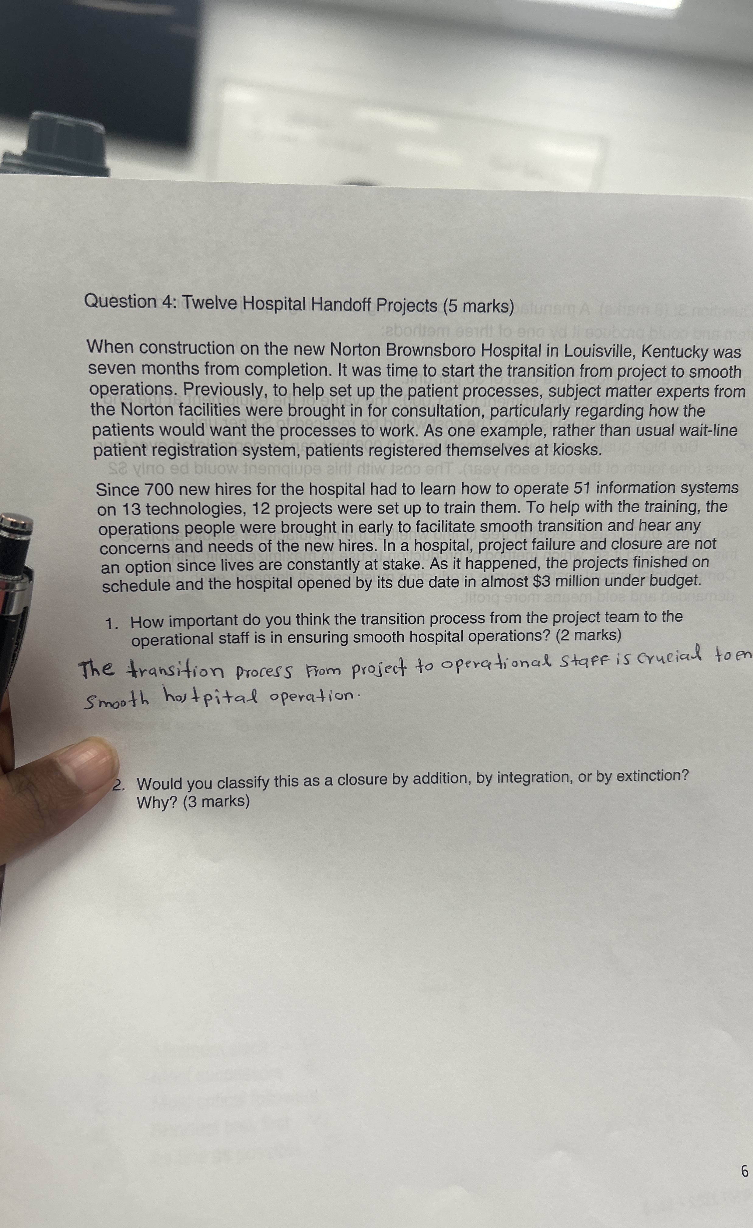 Project Management 2 1 0 2 - Final Exam Name: