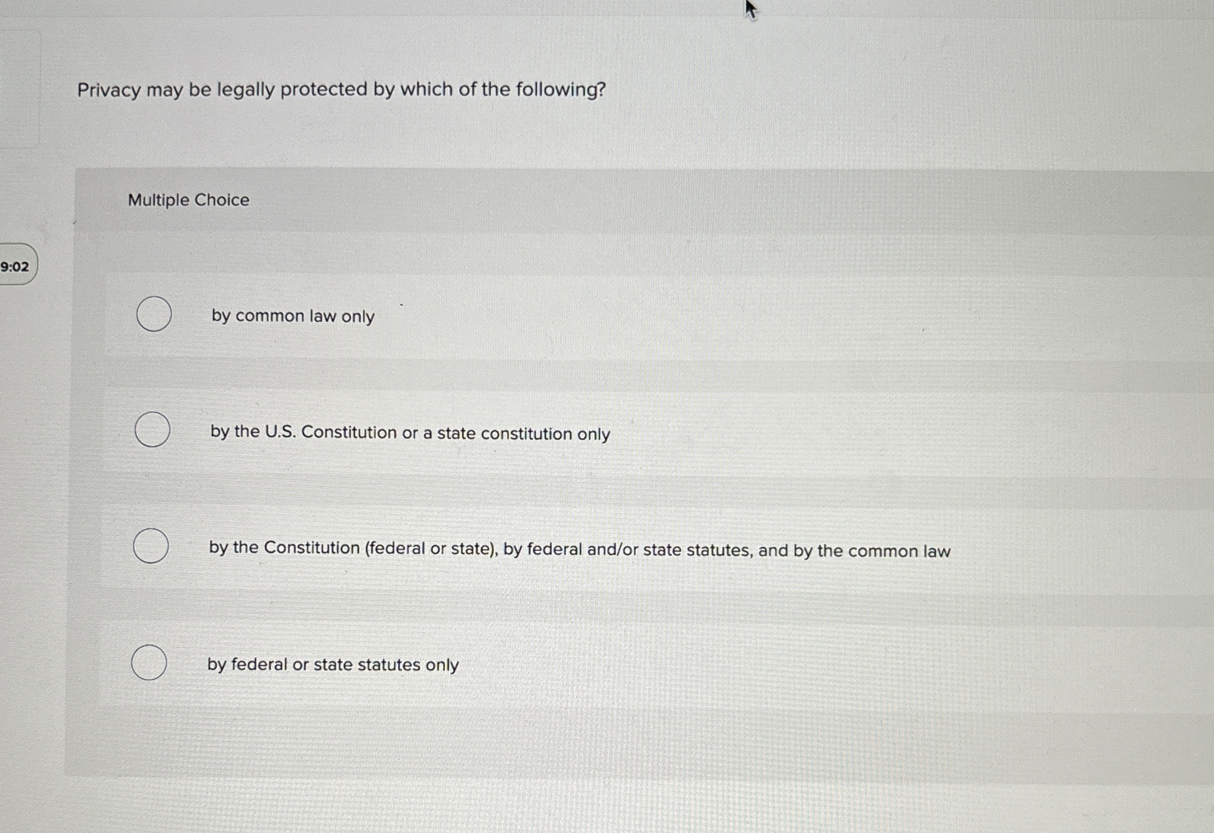 Privacy may be legally protected by which of the