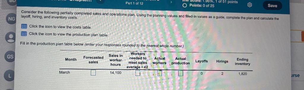 Consider the following partially completed sales