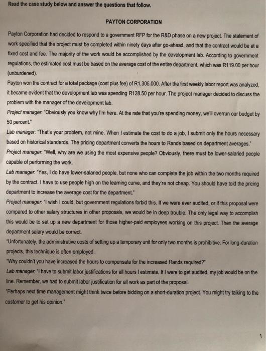 Read the case study below and answer the