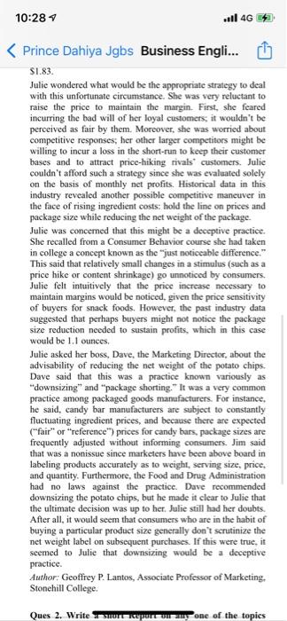 Ques 1. Writing a Case study Analysis 40 marks