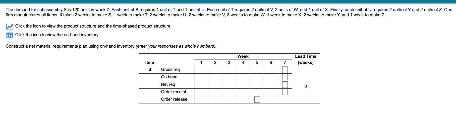 firm manufactures all items. I t takes 2 weeks t