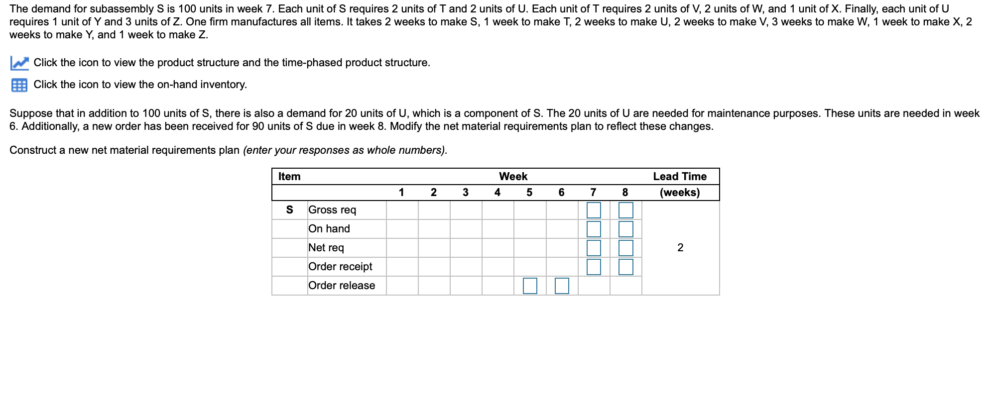 Also, construct a net material requirements plan