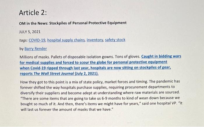 answer the two discussion questions Article 2: OM