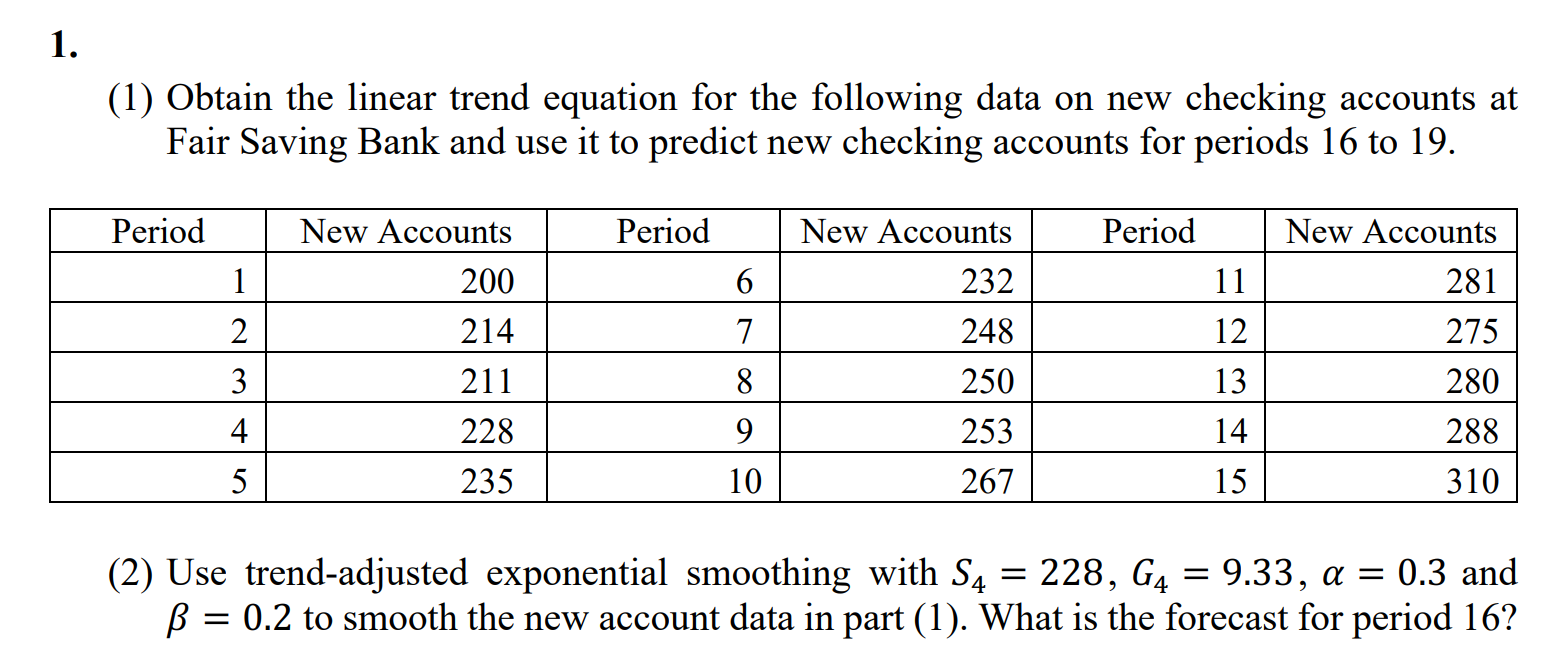 1 . ( 1 ) Obtain the linear trend equation for