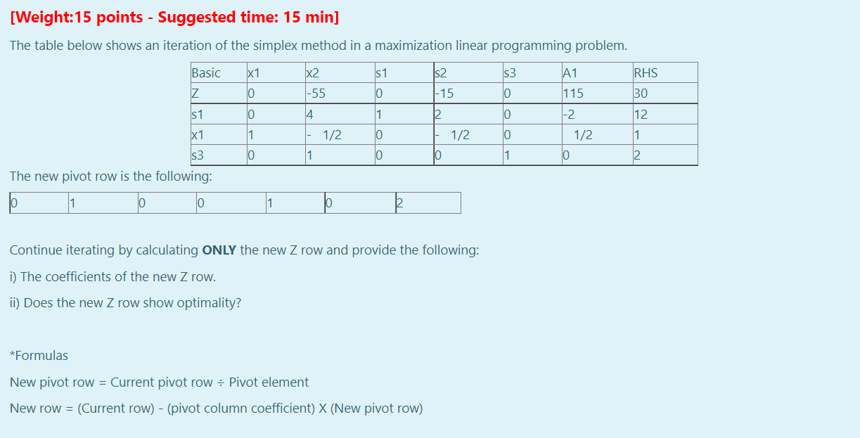 - [Weight:15 points - Suggested time: 15 min] The