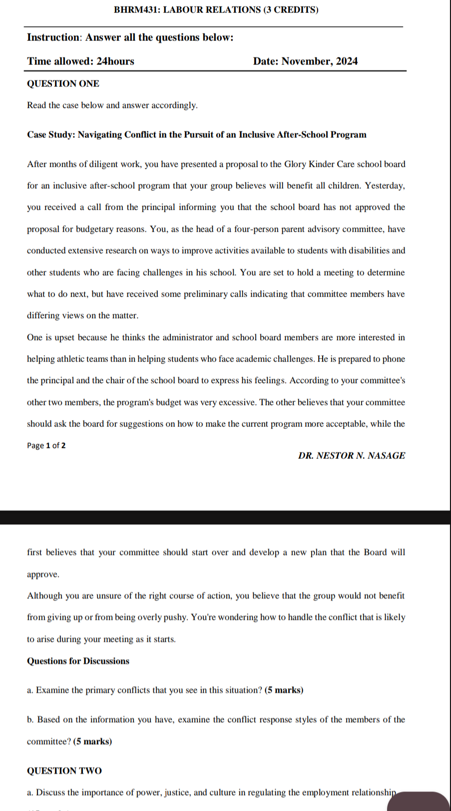 BHRM 4 3 1 : LABOUR RELATIONS ( 3 CREDITS )