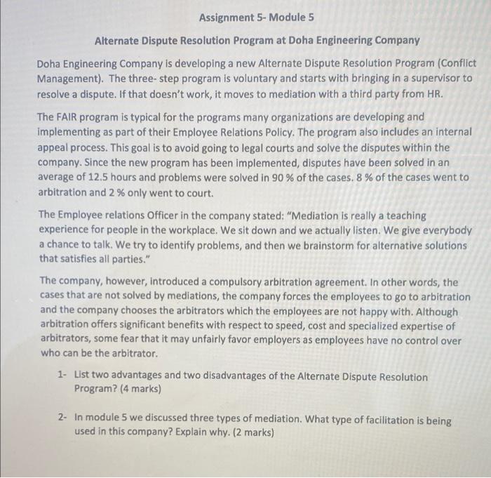 Assignment 5-Module 5 Alternate Dispute