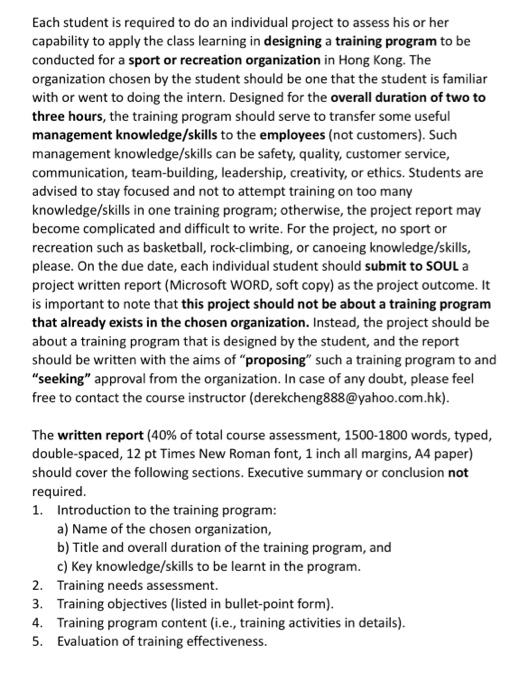 designing a training program to be conducted for