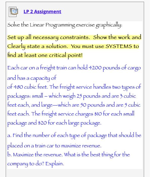 LP 2 Assignment Solve the Linear Programming