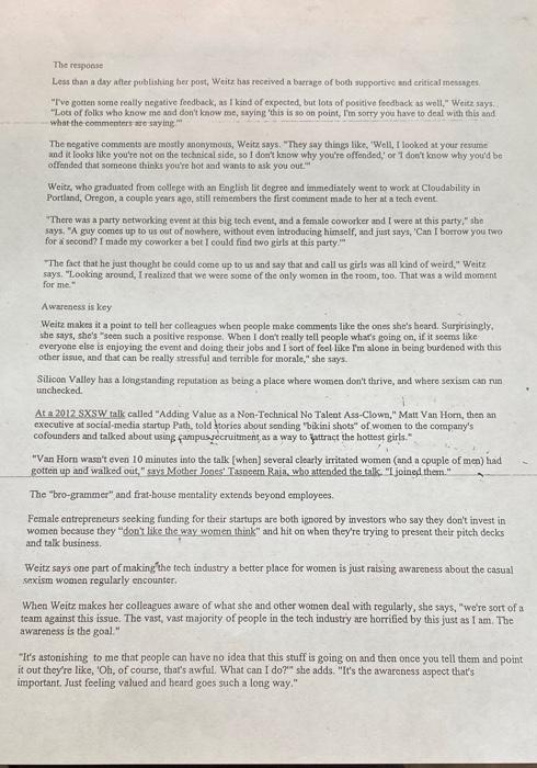 The response Less than a day after publishing her