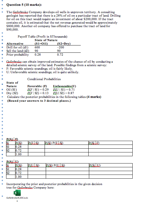 ` ` ` Question 5 ( 1 0 marks ) : ` ` ` The