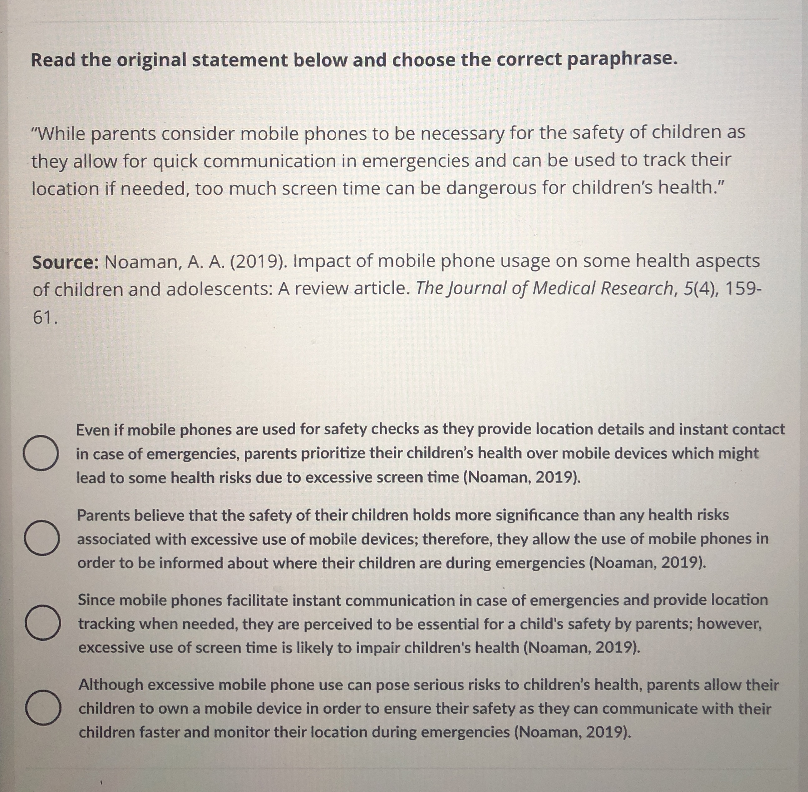 Read the original statement below and choose the