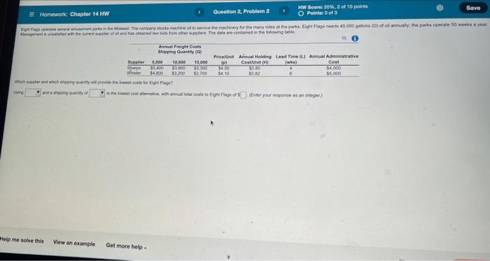 HW Scores 20%, 2 of 10 points Save Homework