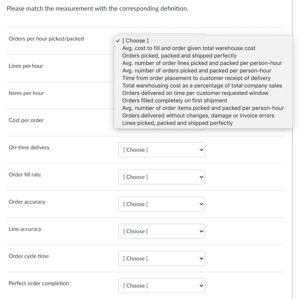 Please match the measurement with the