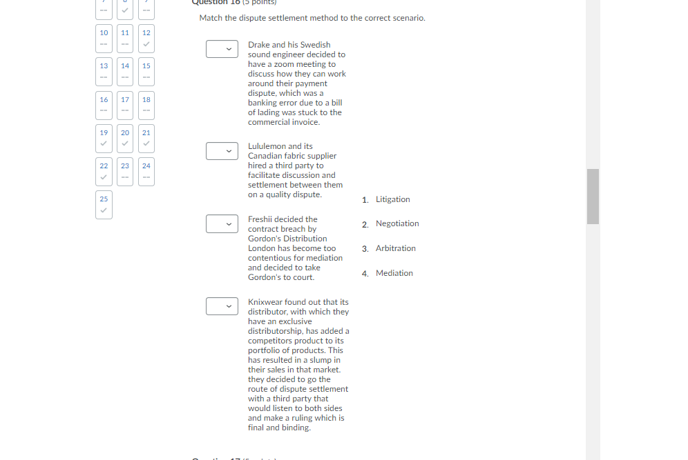 Question 10 (5 points) Match the dispute