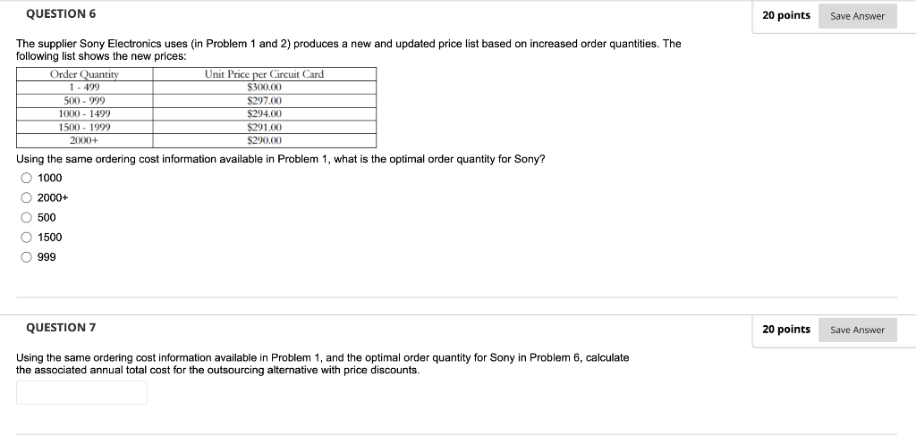 QUESTION 6 20 points Save Answer The supplier