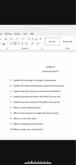 es Mailings Review View Help Normal No Spacing -