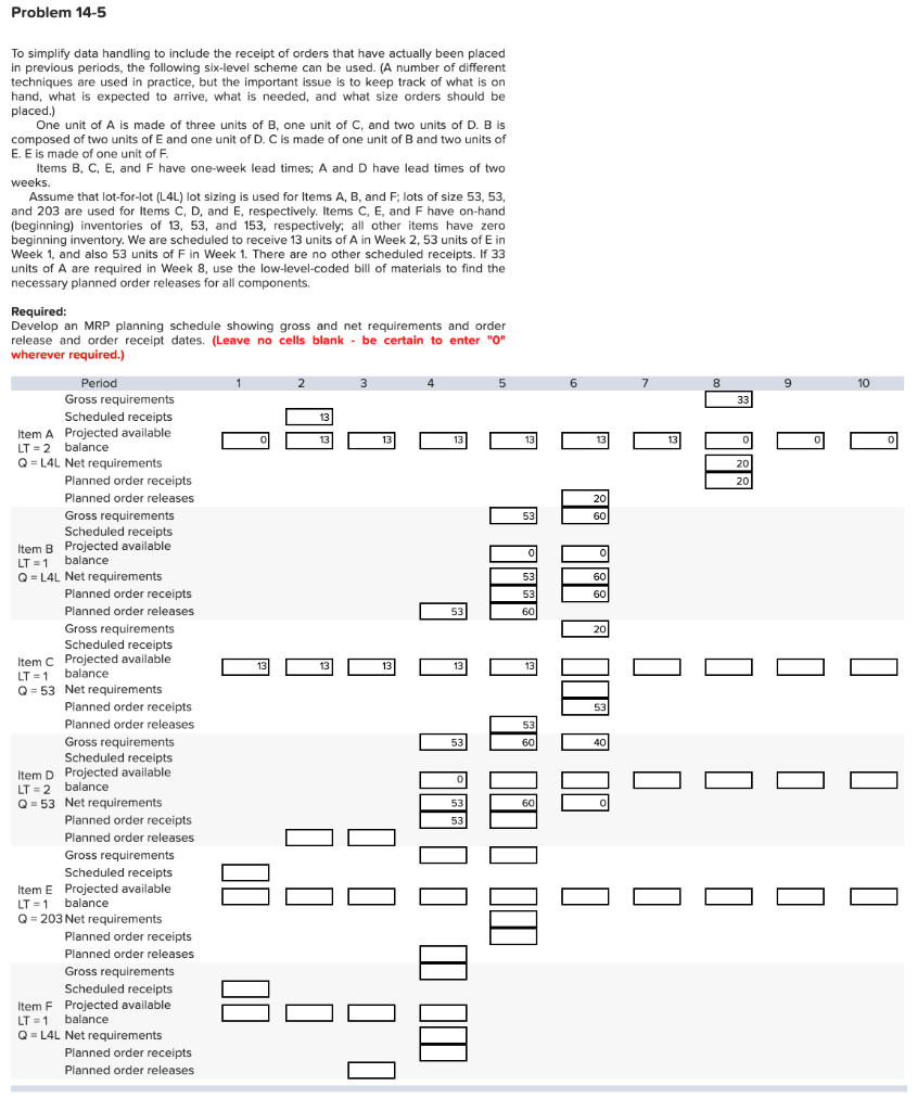 Problem 14-5 10 O O i To simplify data handling