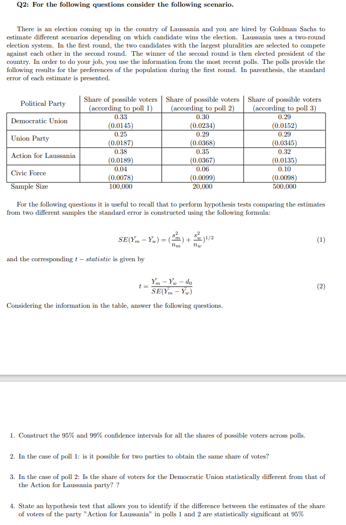 Q2: For the following questions consider the