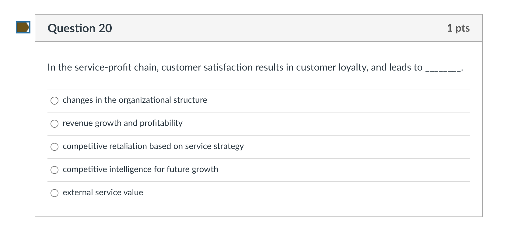 Question 20 1 pts In the service-profit chain,