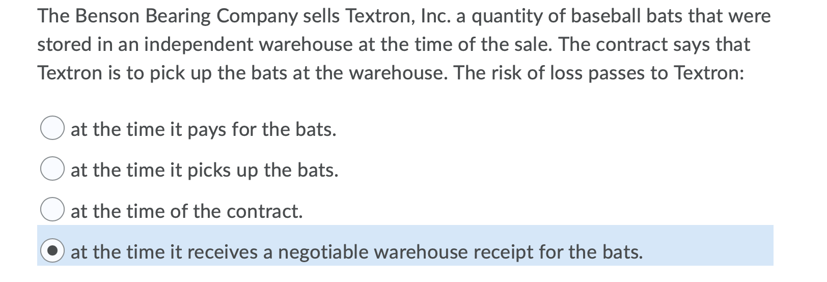 BUSINESS LAW The Benson Bearing Company sells