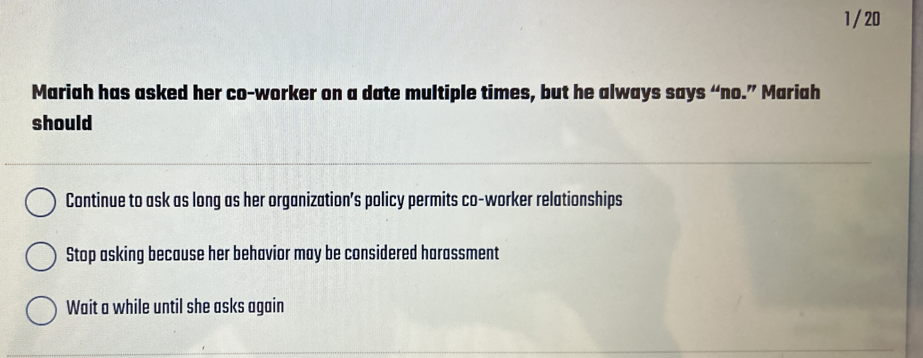1 2 0 Mariah has asked her co - worker on a date
