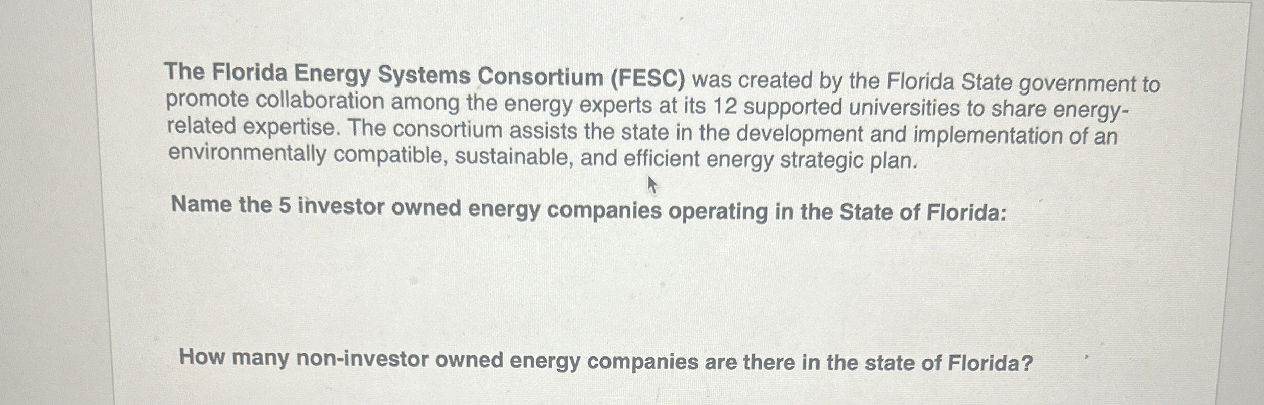 The Florida Energy Systems Consortium ( FESC )