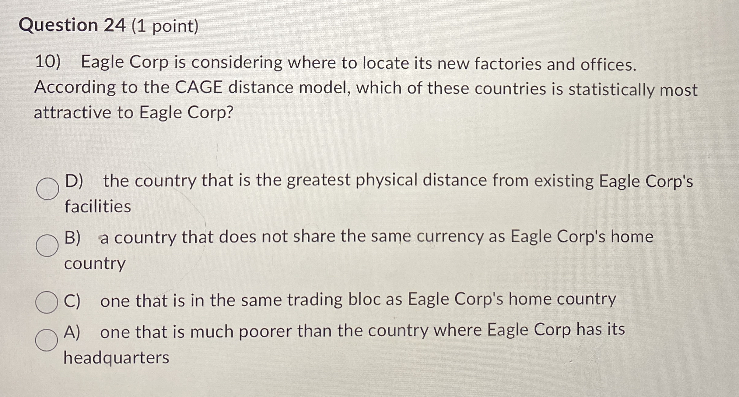 Question 2 4 ( 1 point ) Eagle Corp is