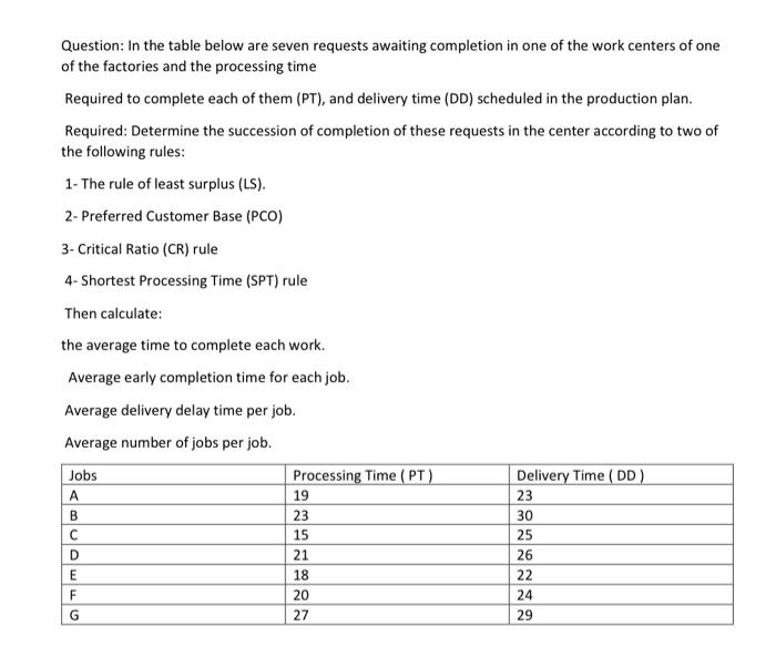 Question: In the table below are seven requests