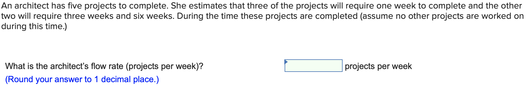 An architect has five projects to complete. She