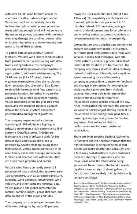 MIS 201/ISY 102 . CASE STUDY 11 BIG DATA, BIG