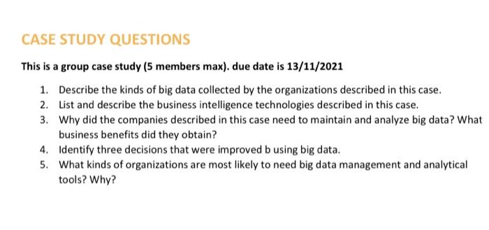 MIS 201/ISY 102 . CASE STUDY 11 BIG DATA, BIG