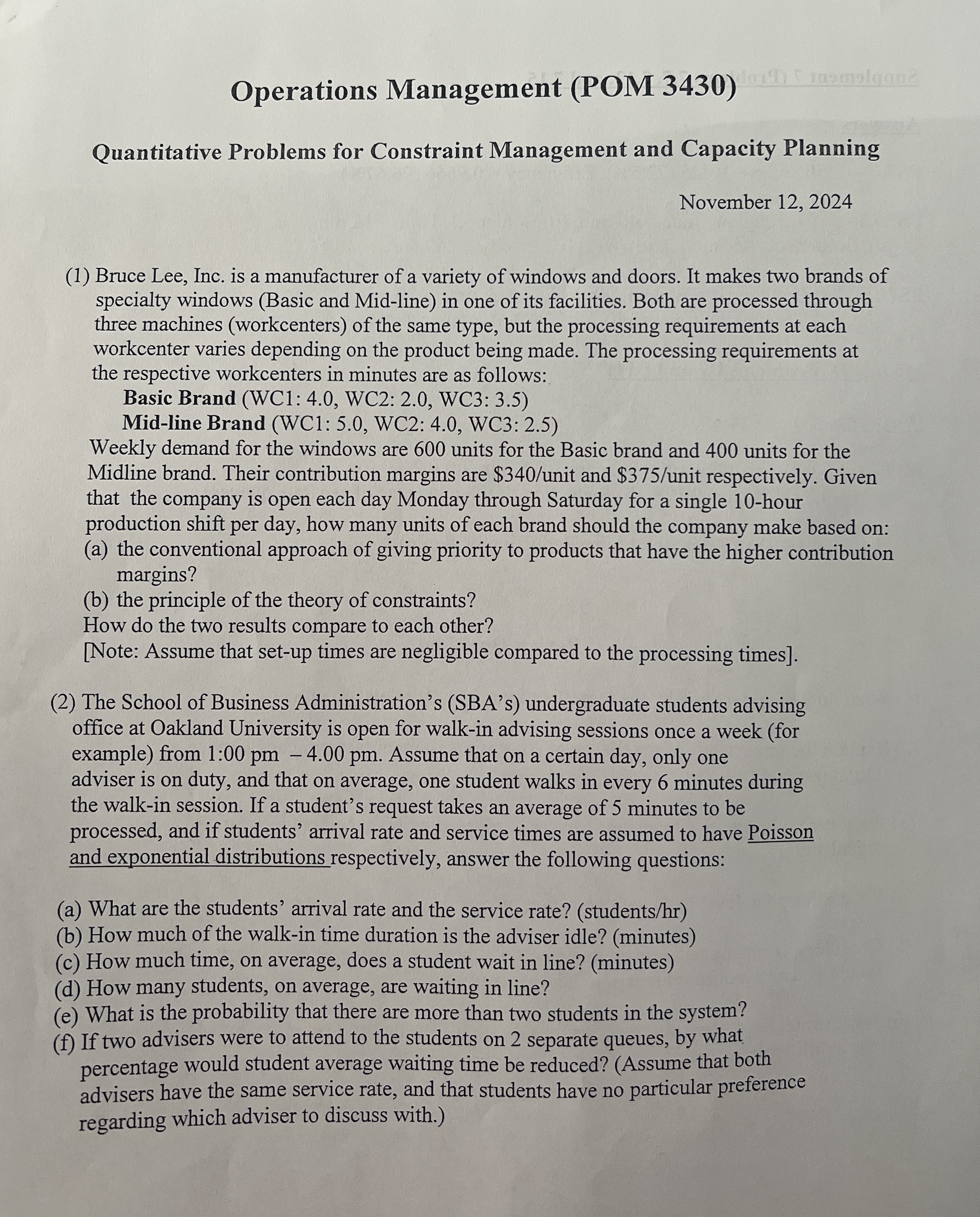 Operations Management ( POM 3 4 3 0 )