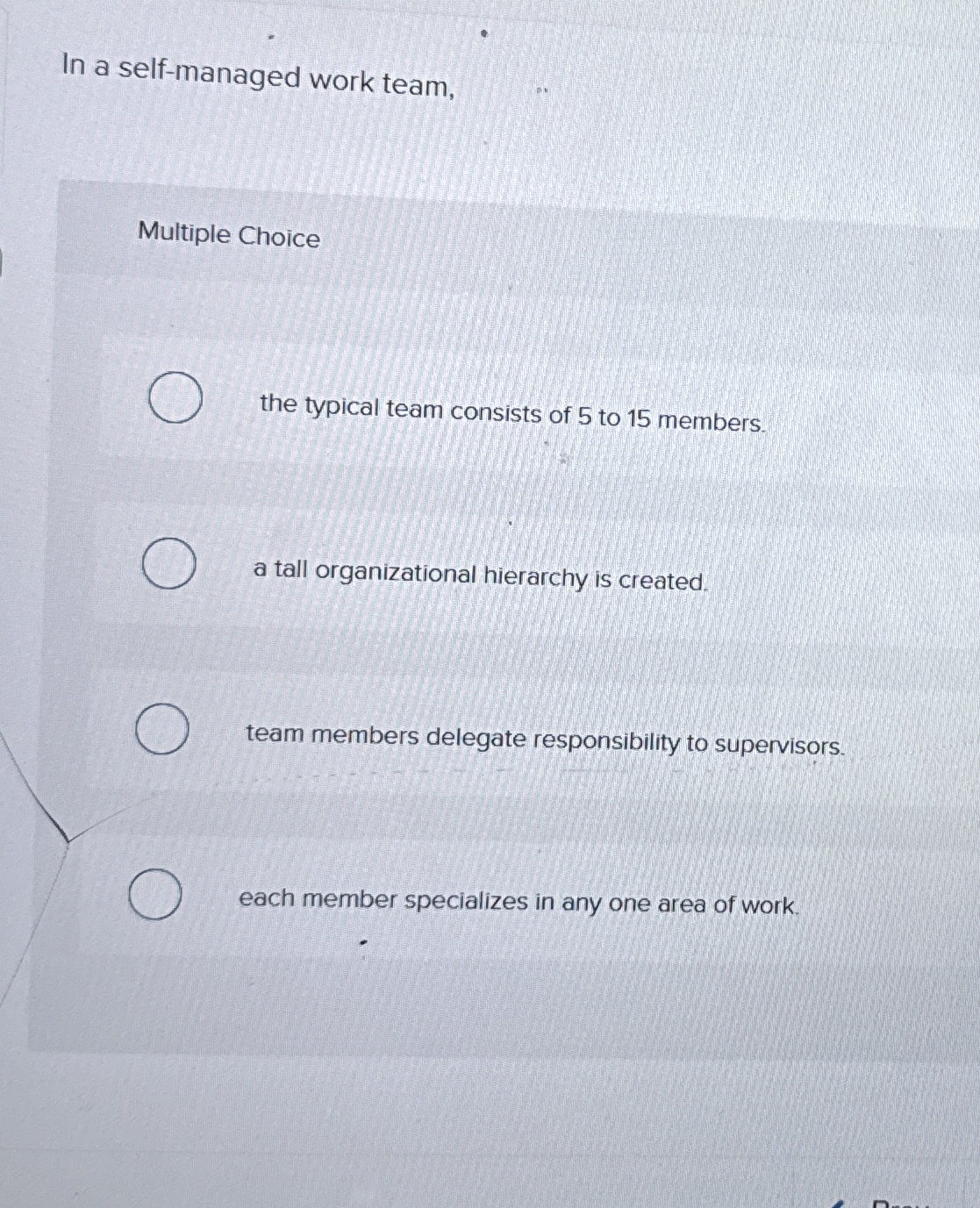 In a self - managed work team, Multiple Choice