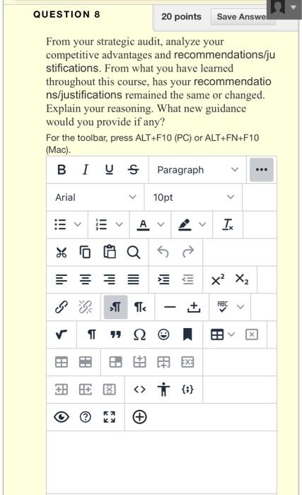 QUESTION 8 20 points Save Answel From your