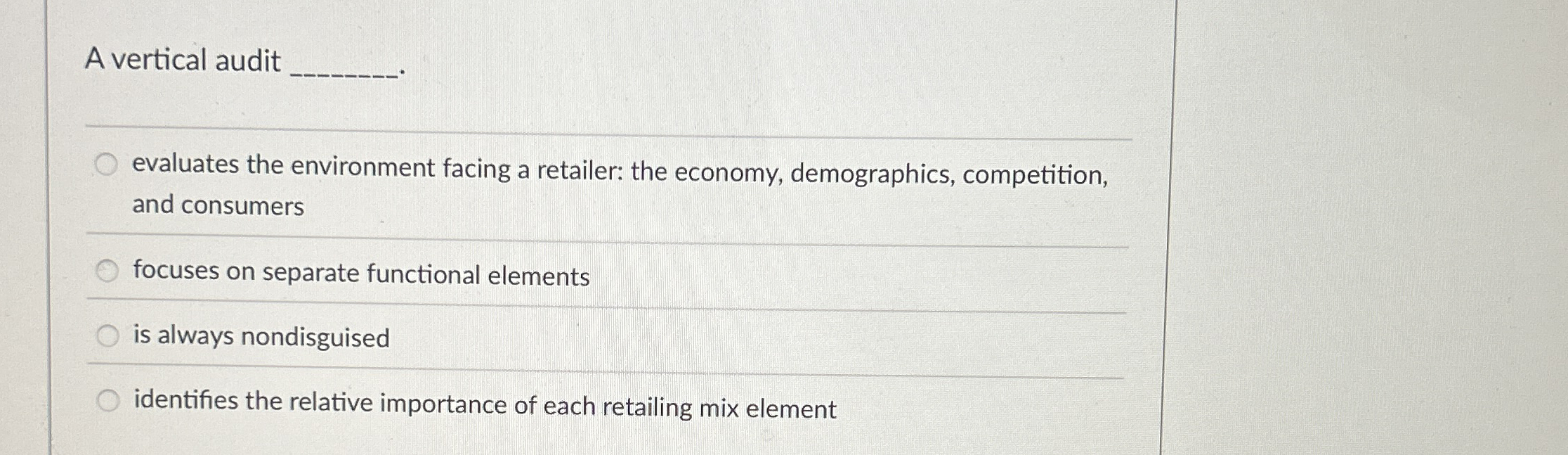 A vertical audit evaluates the environment facing
