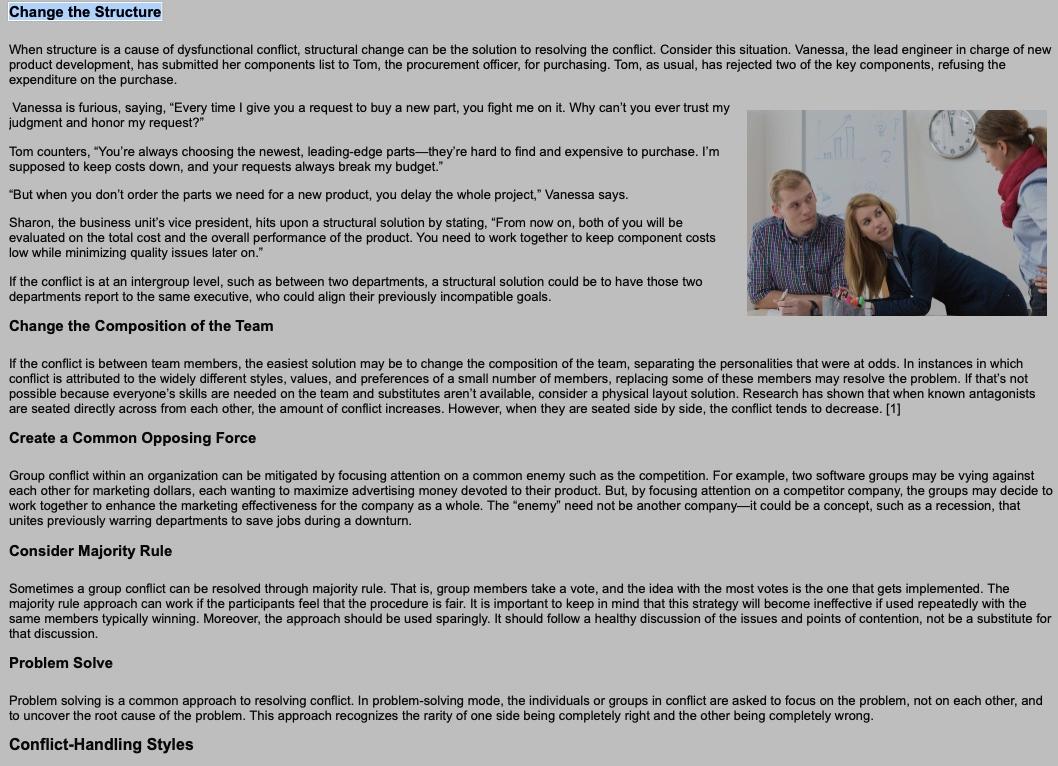 Discuss a potential work conflict the could be