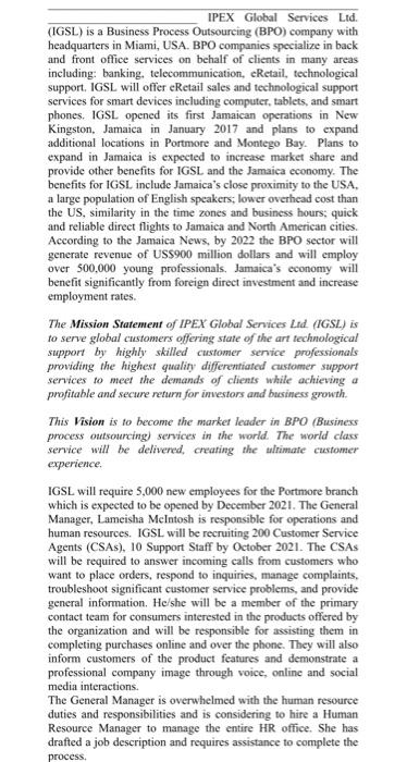 Answer as a hrm consultant. IPEX Global Services