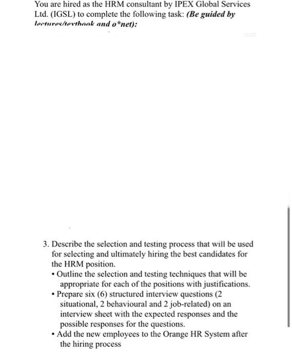 Answer as a hrm consultant. IPEX Global Services