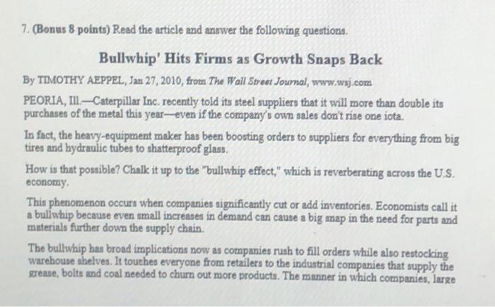 7. (Bonus 8 points) Read the article and answer