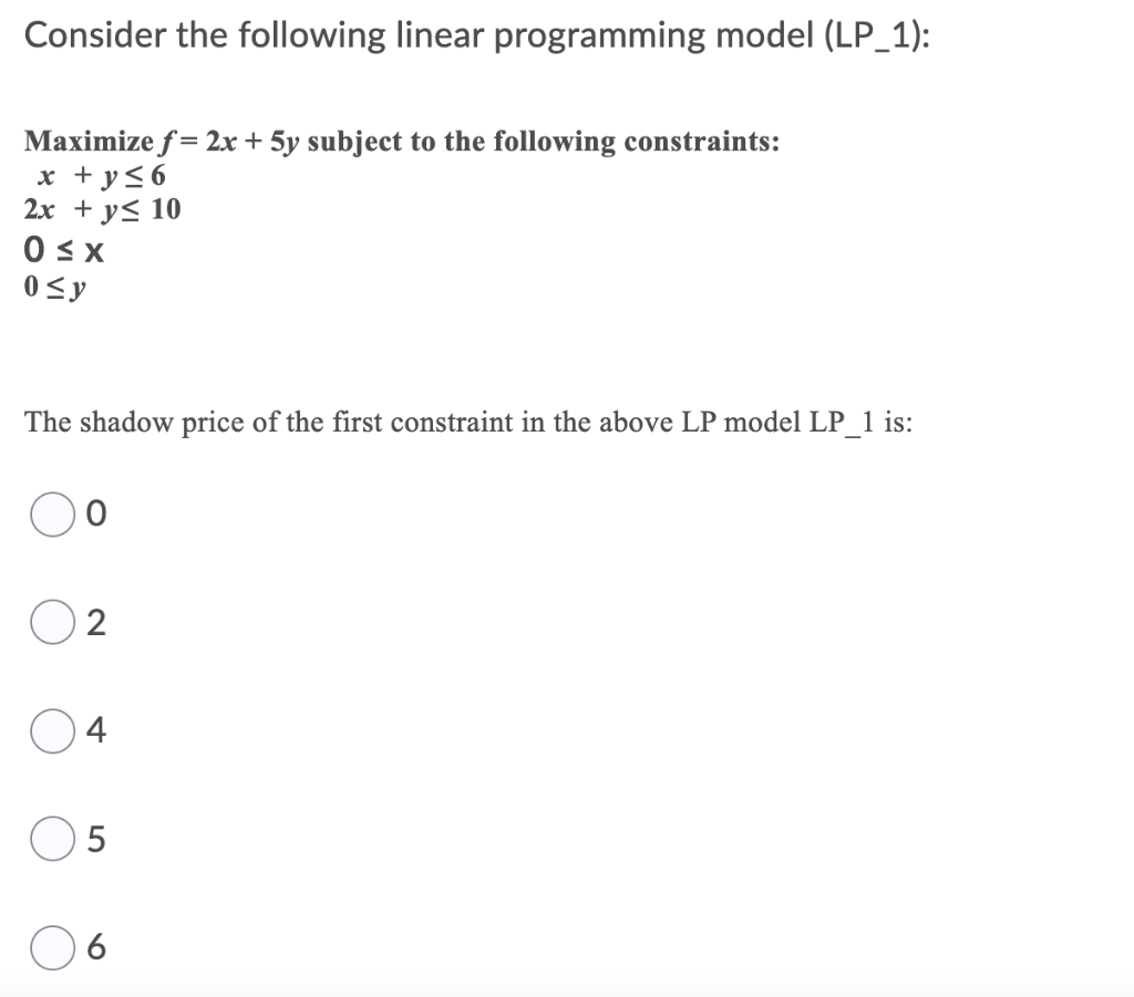 Consider the following linear programming model