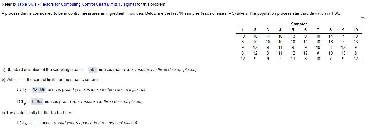 Refer to Table $6.1 - Factors for Computing