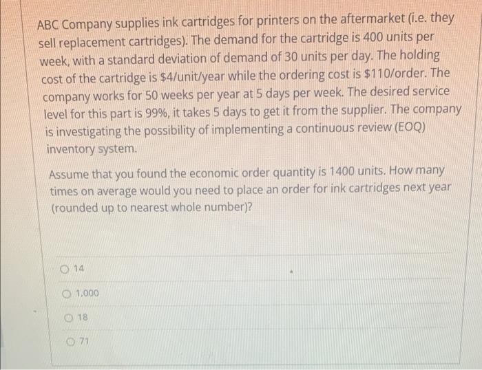 ABC Company supplies ink cartridges for printers