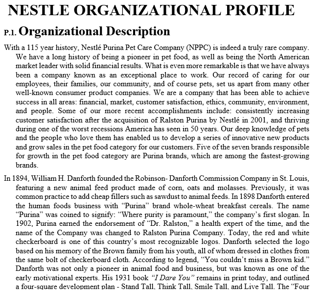you will be given a Organization Profile in which