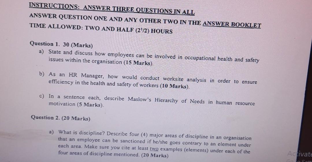 INSTRUCTIONS: ANSWER THREE QUESTIONS IN ALL