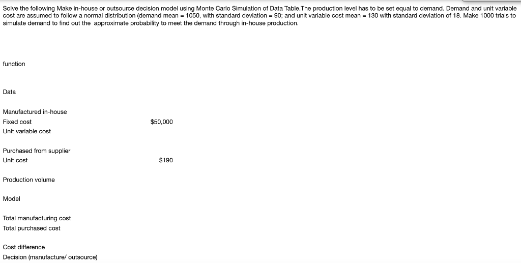 Solve the following Make in-house or outsource