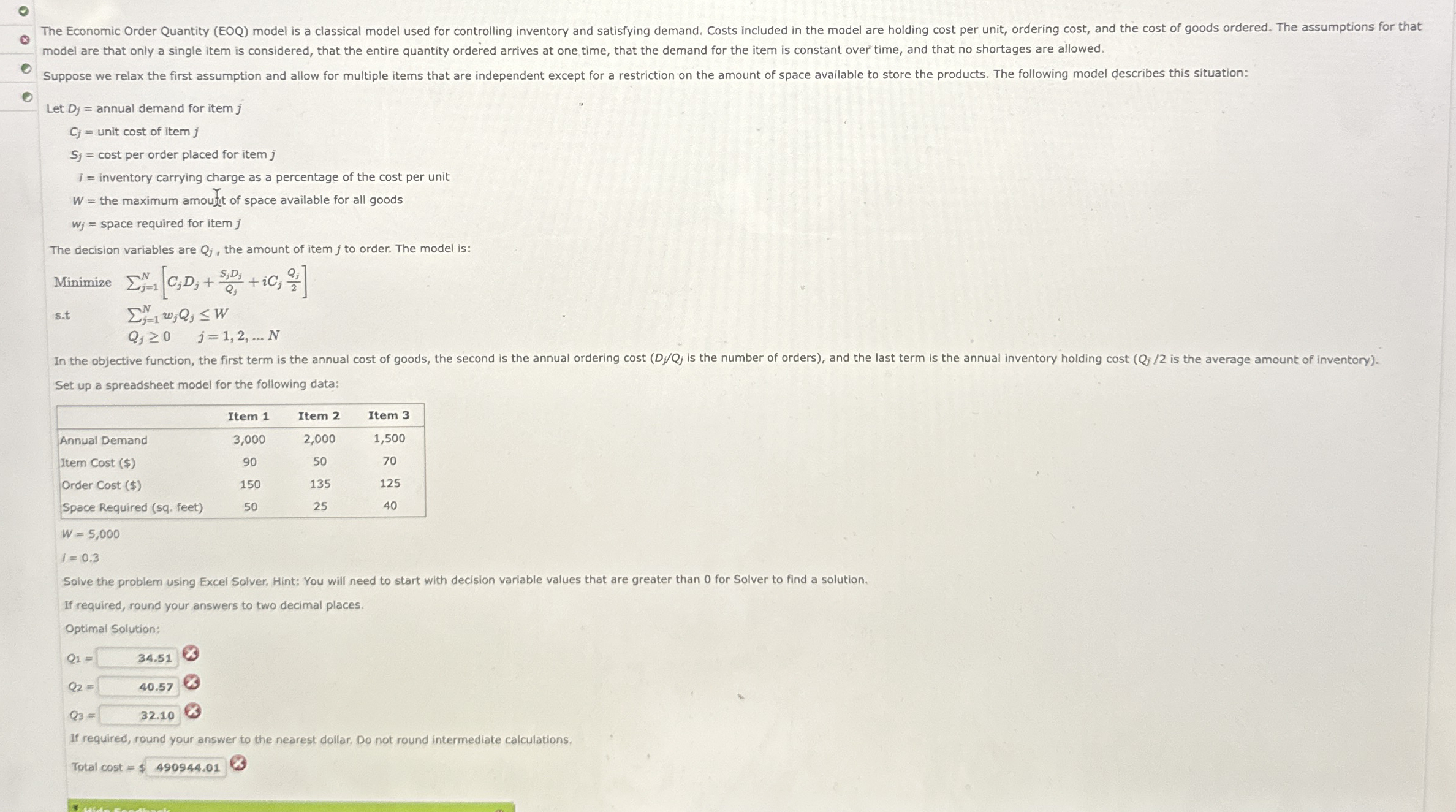 model are that only a single item is considered,