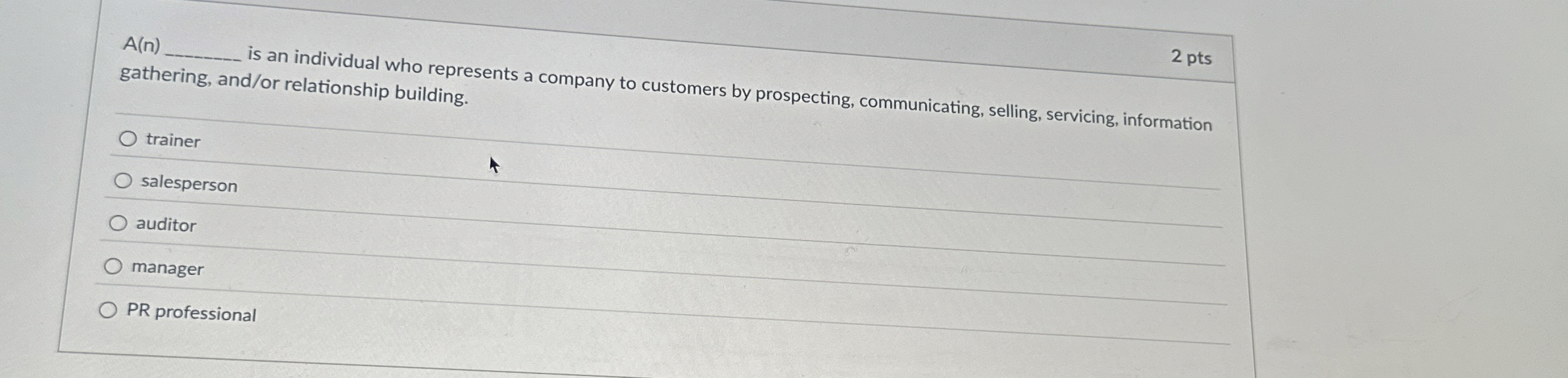 2 pts A ( n ) q , is an individual who represents